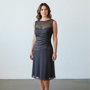 Vintage Tadashi Shoji Black Illusion Sweetheart Neckline Knee Length Dress - 12P